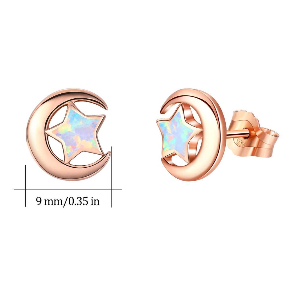 Cercei PEIMKO cu stea și lună, floare de cireș, curcubeu, opal, aur roz, populari, simpli, drăguți, din metal, hipoalergenici, din argint 925, pentru ambele urechi