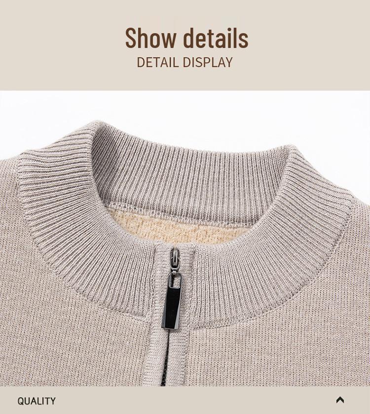 Men's Thickened Plus Velvet Zipper Pullover Knitwear - Autumn/Winter Casual Fashion Long Sleeve