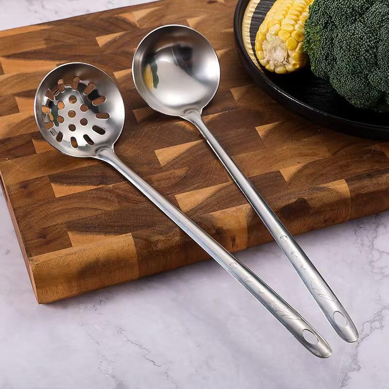 Ruhan Stainless Steel Long Handle Soup Ladle & Slotted Spoon Set