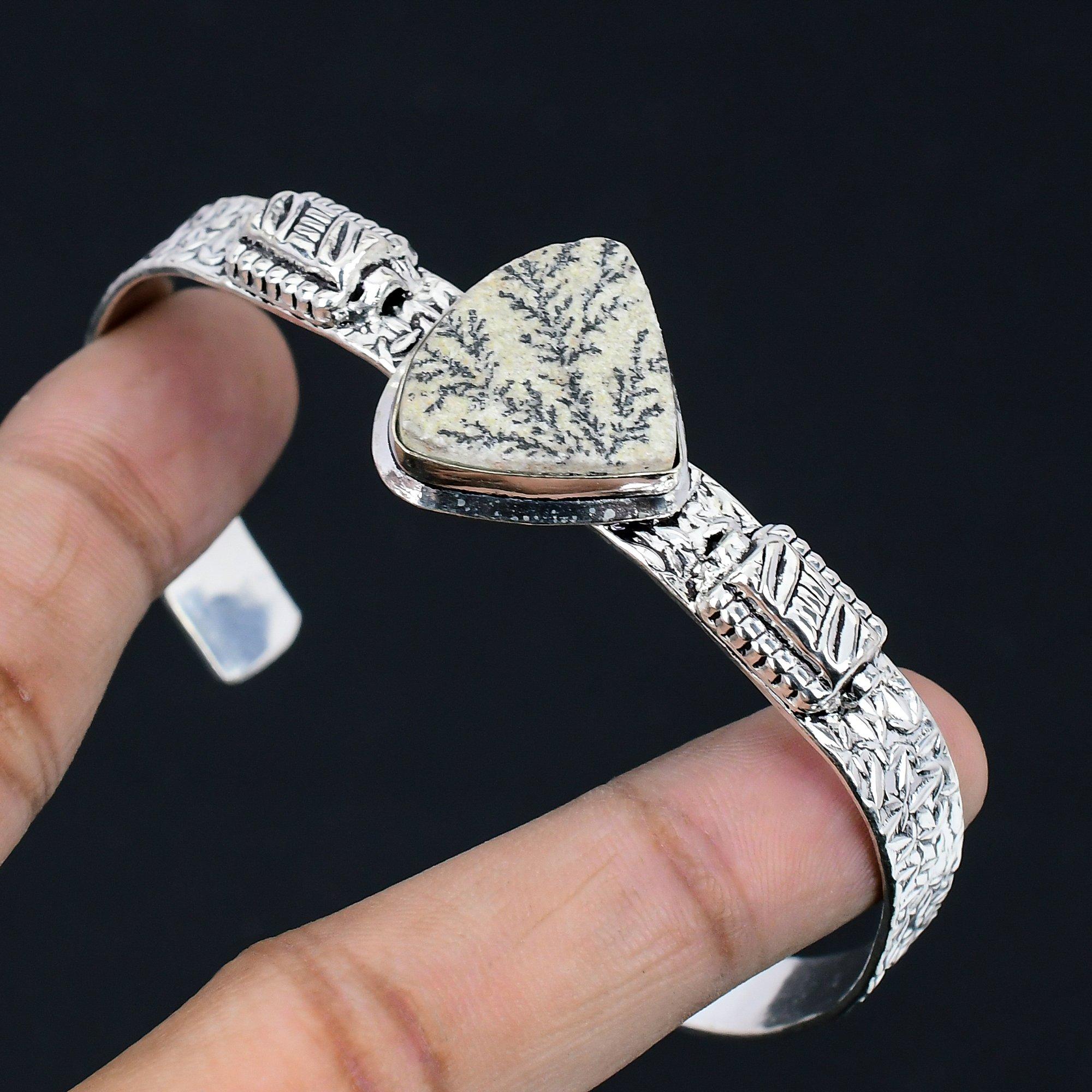 

Daughters Day Deal Trillion Psilomelane Dendrite Stone Sterling Silver Bangle Adjustable