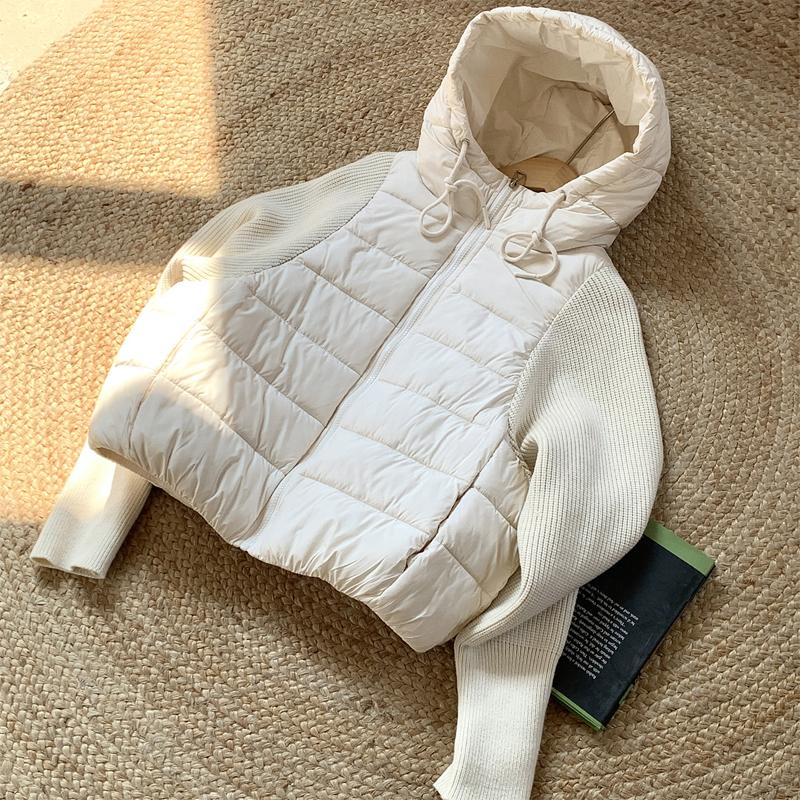 Fashion Female Short Coat Winter Jackets Hooded Knitted Sleeves Loose Thick Warm Women Parkas