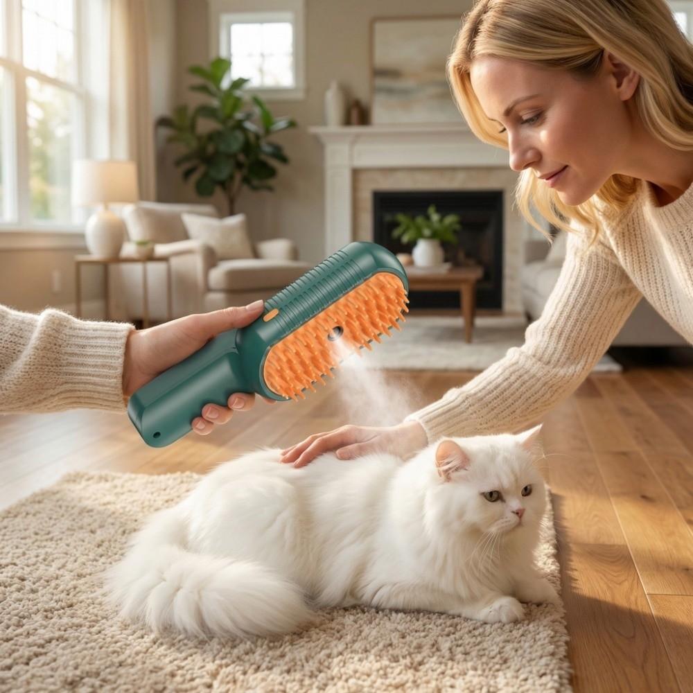 One Button Pet Cleaning Spray Comb Steam Spray Function Cat Massage Comb  Pet Grooming Tool