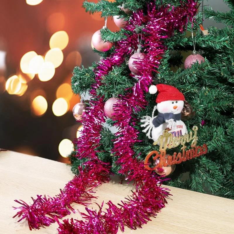 Wholesale Christmas Ribbon Garland 1.5M Colorful Cane Foil Tinsel Glitter Metallic Xmas Tree Wrapping Ribbons Ornament DIY Decor