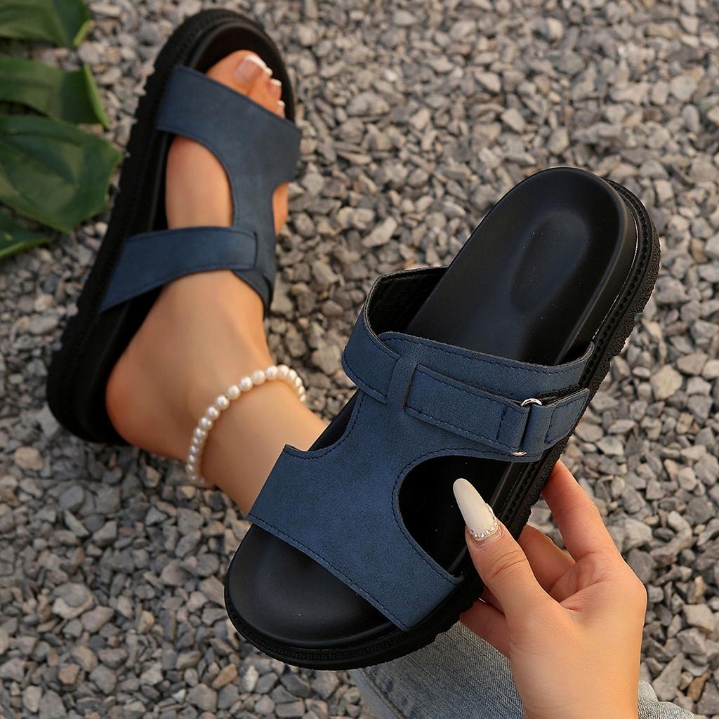 Retro Belt Buckle Platform Slides Women-Open Toe Thick Sole Outdoor Sandals,Vintage Inspired Adjustable Strap Beach Flip Flops for Summer Street Style
