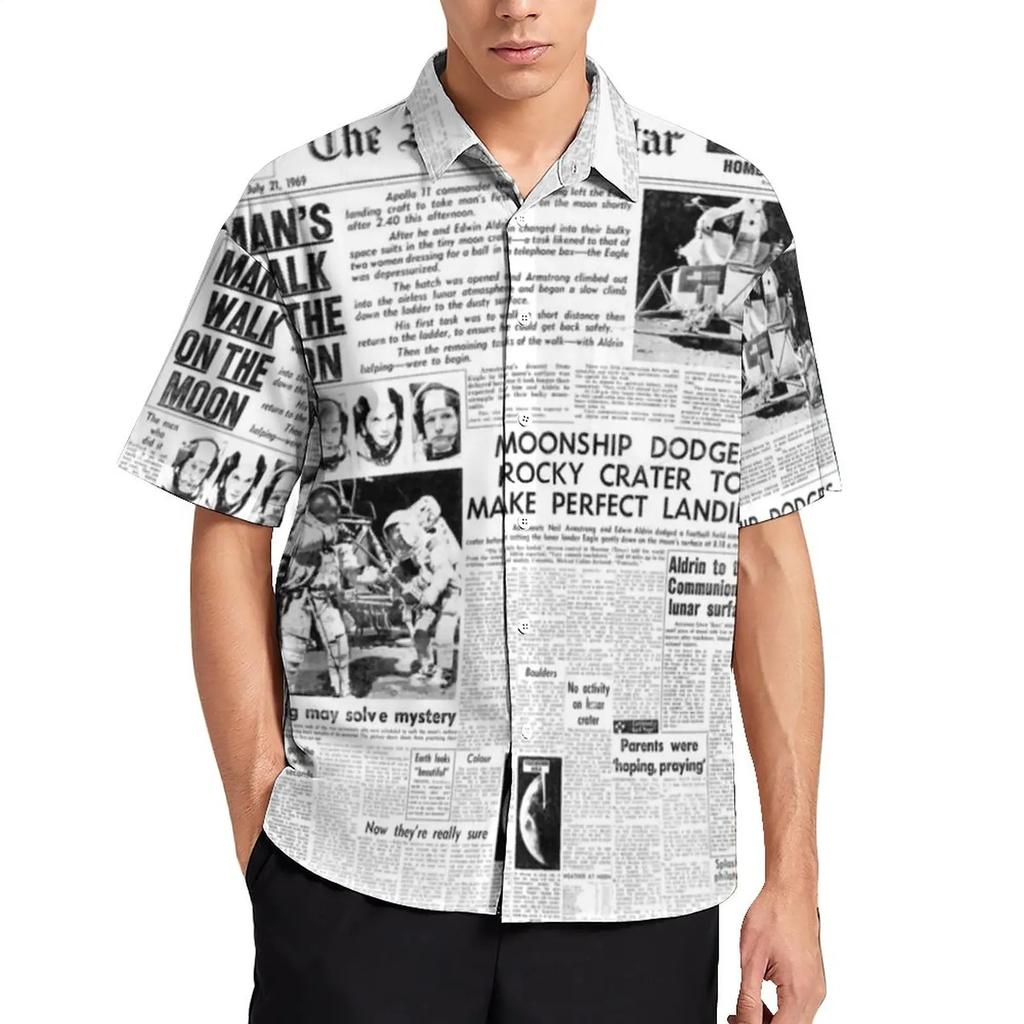 Été Homme Collage Journal 3D Chemise Hawaïenne Homme Revers Décontracté Mode Manches Longues Chemises Bouton Hauts Grande Taille