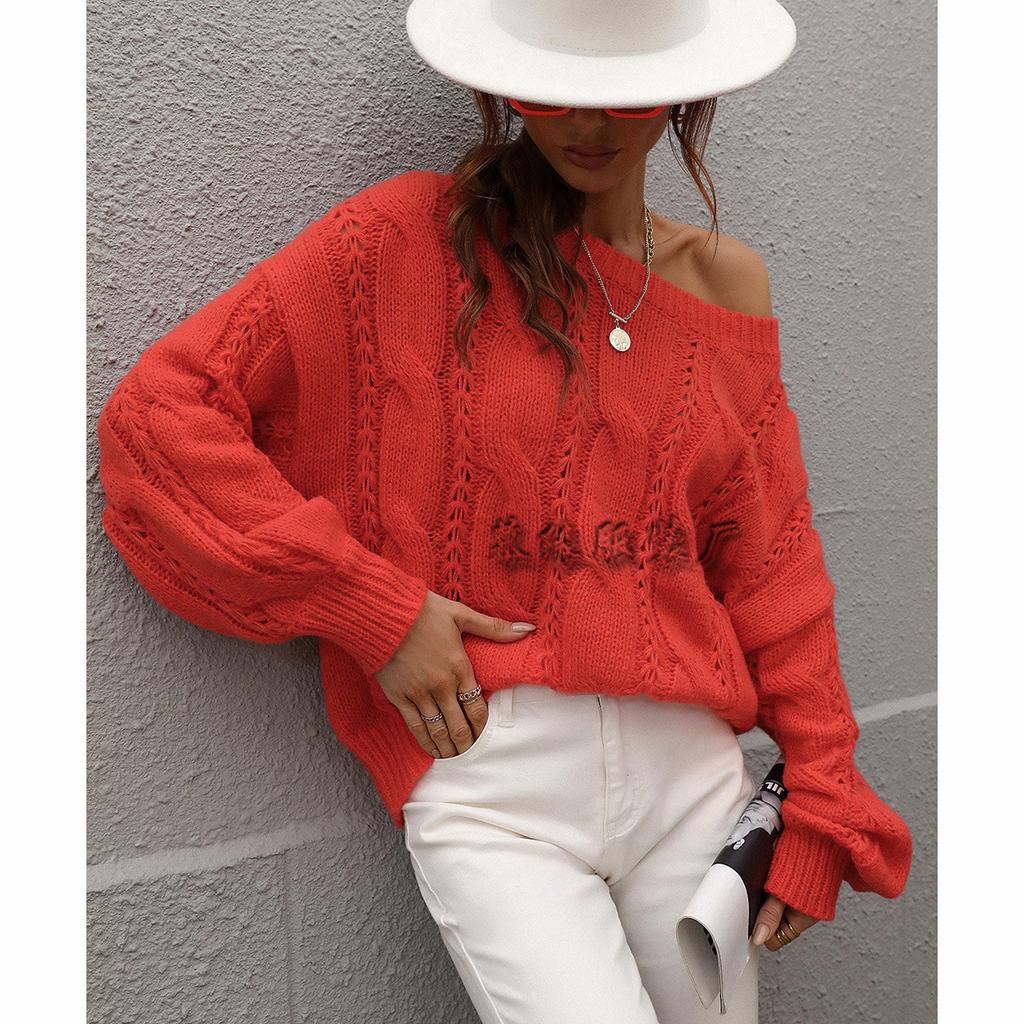 Autumn and winter new sweater twisted rope solid color loose large size crew neck knitted sweater women