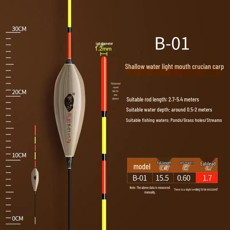 Black Pit Reed Float: High Sensitivity Anti-Drift Fishing Float for Crucian Carp B-01 [Length 15.5cm, Lead 1.7g]