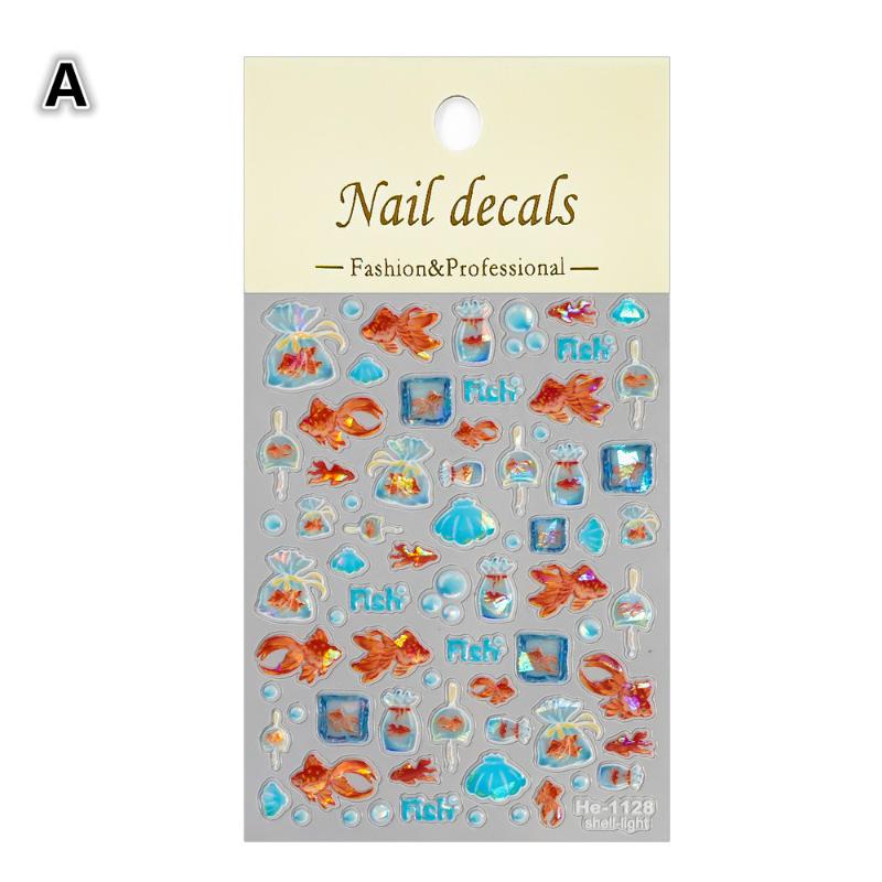 Shiny Goldfish Plastic Bag Seahorses Summer Jellyfish Starfish Shell Conch Koi Water Bubble Star Carp Nail Art Stickers Decals