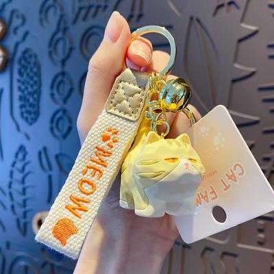Resin Wood Carved Cat Keychain Cute Cartoon Animal Keychain Creative Exquisite Keychain Bag Pendant For Kids Gift