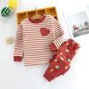 Children Three-layer Cotton Thickening Warm Two-piece Long-sleeved Round Neck Cartoon Print Bottoming Shirt + Trousers
