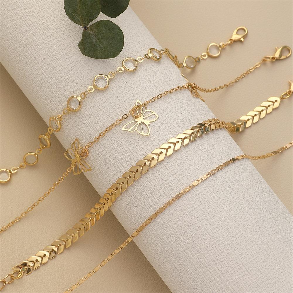 Aircraft Chain Hollow Butterfly Anklet Women's Beach Wind Fashion Popular Diamond Four-piece Set