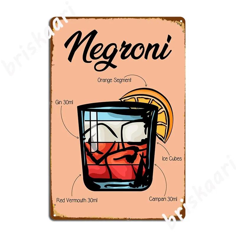 Negroni Cocktail Recipe Metal Plaque Poster Pub Club Bar Wall Decor Funny Tin Sign Poster 20X30CM