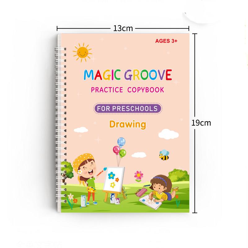 4pcs Magic Groove Practice Copybook Pen Preschools English Verison Kids Calligraphy Children Reusable Writing Book Free Wiping