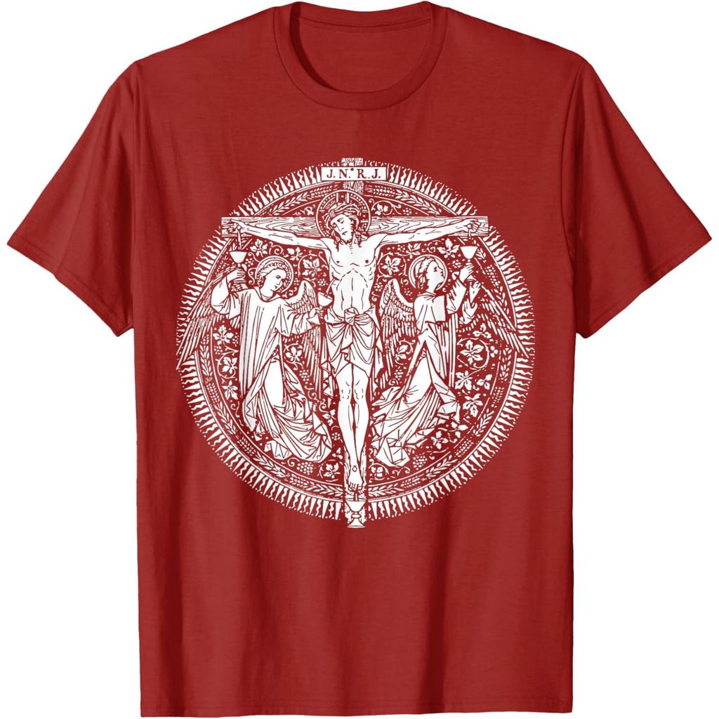 Precious Blood Jesus Christ Crucifixion Graphic Men's Cotton T-Shirt Casual Round Neck Tee