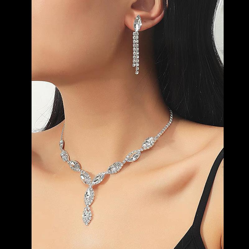 Luksusowy kryształowy diamentowy naszyjnik kolczyki dwuczęściowy zestaw Party Dress kobiety akcesoria naszyjnikowe biżuteria