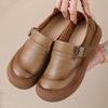 Fashion Original Natural Leather Shoes for Women Vintage Comfort Round Toe Buckl Flats Woman Slip On Orthopedic Loafers Ladies Moccasins