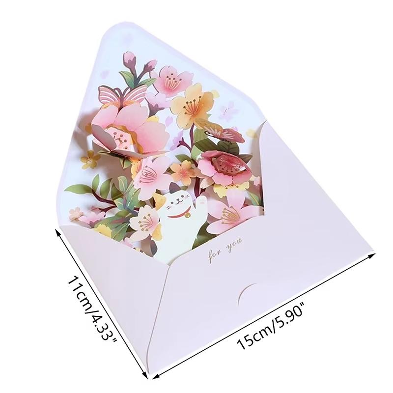 1pcs New Romantic Flower Birthday Christmas Card 3d Pop-Up Greeting Cards Party Wedding Decorations Creative Girl Envelope Gifts