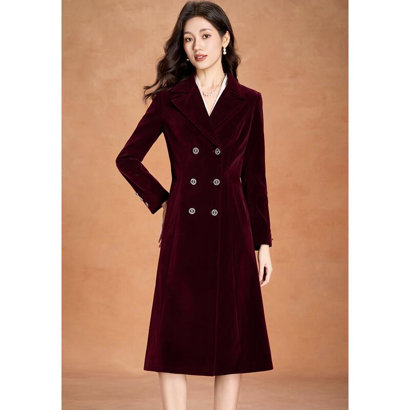Kebeier Women's Velvet Double-Breasted Wool Blend Coat