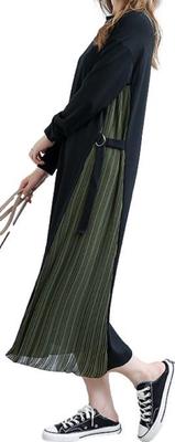 Sleeping Stylish and Cute Docking Dress with Side Long Maxi Dress with a Cool Long and a Belted Chiffon Black and Size Sheep Pleats. Neck, Sleeves,