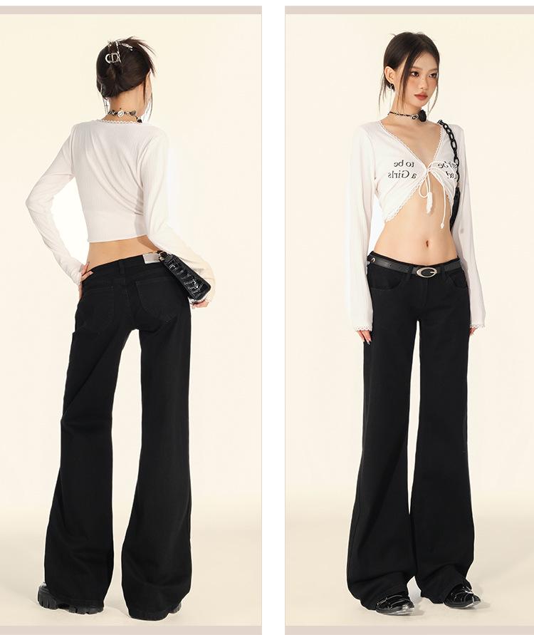 2024 Autumn Women's American Hottie Low Waist Wide-Leg Straight Floor-Length Jeans