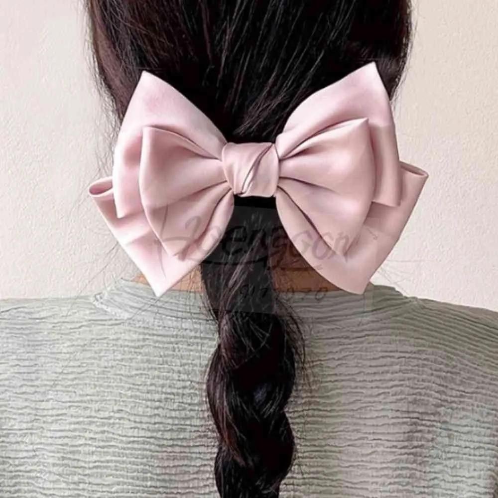 Silk ribbon hair clip, pink oversized ribbon claw clip, automatic ribbon clip, silk ribbon pin