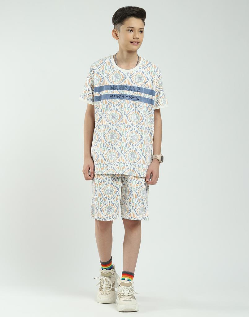 MONTE CARLO Boys Regular Fit Printed Half Sleeve Bermuda Set