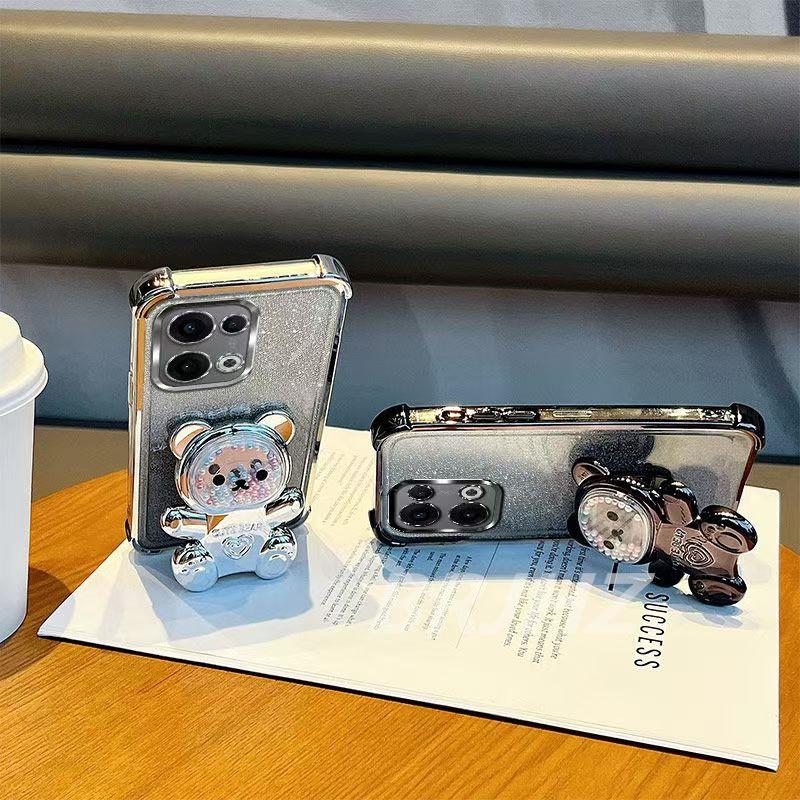 Shockproof Cute Bear Bracket Holde Glitter Plating Case for Xiaomi Redmi Note 15 Pro Plus Pro+ Redmi 15C 4G 5G Transparent Cover