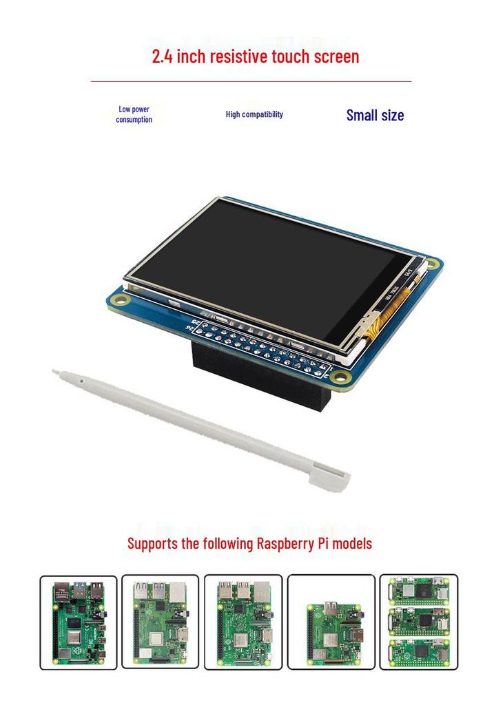 Raspberry Pi 2.4" LED Resistive Touch Screen Display for 4B/3B+/3A+/Zero 2W, Low Power Consumption