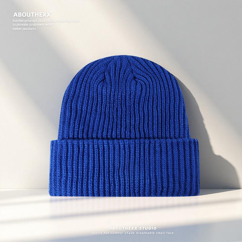 Hat Women's Autumn and Winter Fashion Solid Color Loose Knitted Hat Men's Thickened Woolen Hat Winter Warm Ear Protection Cold Hat