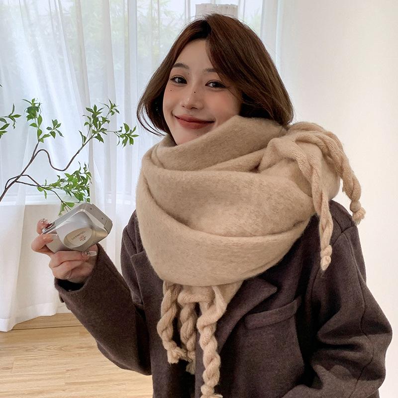 Autumn And Winter Thickened Warm Soft Waxy Solid Scarf Ins Braid Loop Yarn Shawl Scarf
