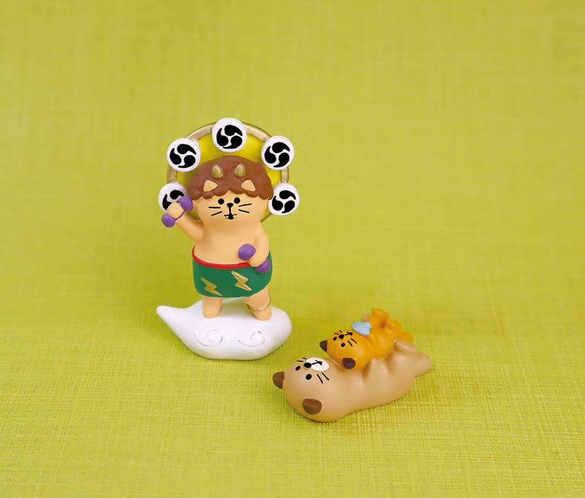 Decor Corporation concombre Wind God and Thunder God Cat Folding Screen Set Size: Approx. W21.5 D7 H8 ZCB-51421