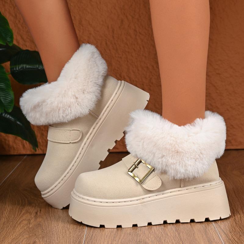 Große Größe Dicksohlige Schneestiefel für Damen Herbst und Winter neu gefüttert und verdickt lässig vielseitig kurzer Schaft Wolle Baumwollschuhe