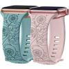 2 Bracelets for Apple Watch 38mm-40mm-41mm Series 9 8 SE 7 6 5 4 3 2 1 / Series 10 (42mm) Pink and Green Sunflower Motif Silicone
