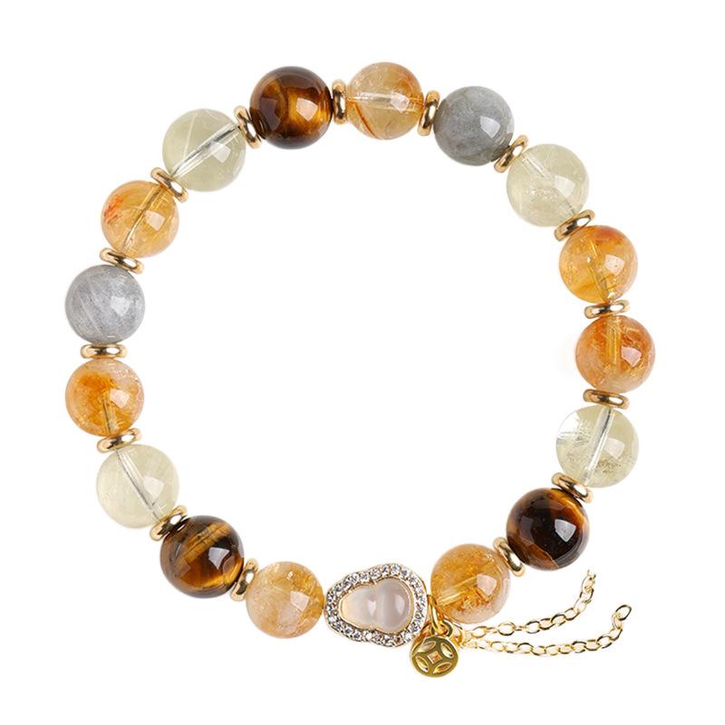 Natural yellow crystal bracelet for women, niche high-end style, yellow tiger eye crystal bracelet, couple's jewelry