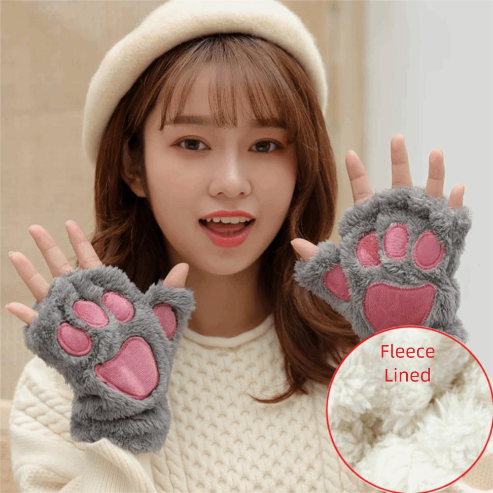 Bear Paw Furry Mittens Warm Cat Paw Gloves Fashion Women Winter Gloves  Outdoor