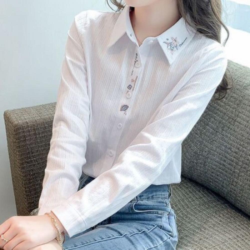 Navava Women Long Sleeve Shirt With Embroidery Point Nb3061