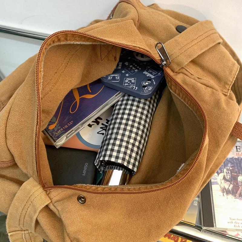 Multi Pockets Canvas Big Size Handbag Female Male Teenager Student Over Large High Street Hip Hop Fabric Zipper Messenger Bag