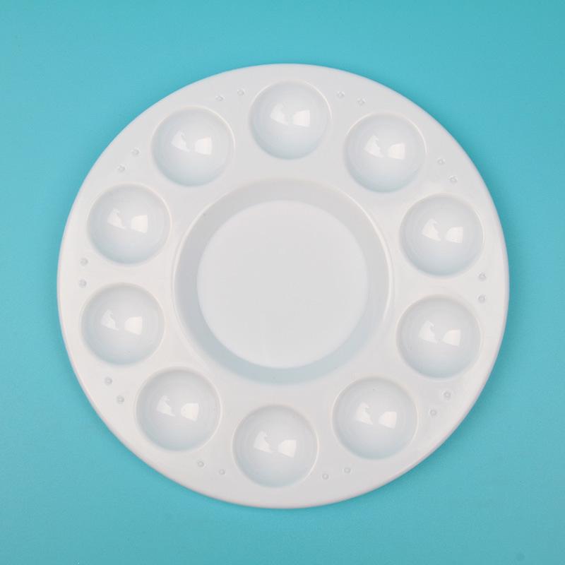 10-Hole Round Plastic Art Painting Palette for Beginners - White, Thickened, Child-Friendly Ink Dish