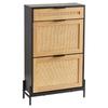 Rattan Shoe Cabinet Shoe Organizer 2 Flip Drawers & 1 Slide Drawer Black
