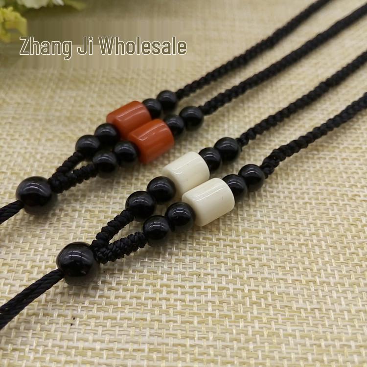 Hand-Woven Jade  Amber Bead Lanyard - Imitation Ivory  Emerald dx3642