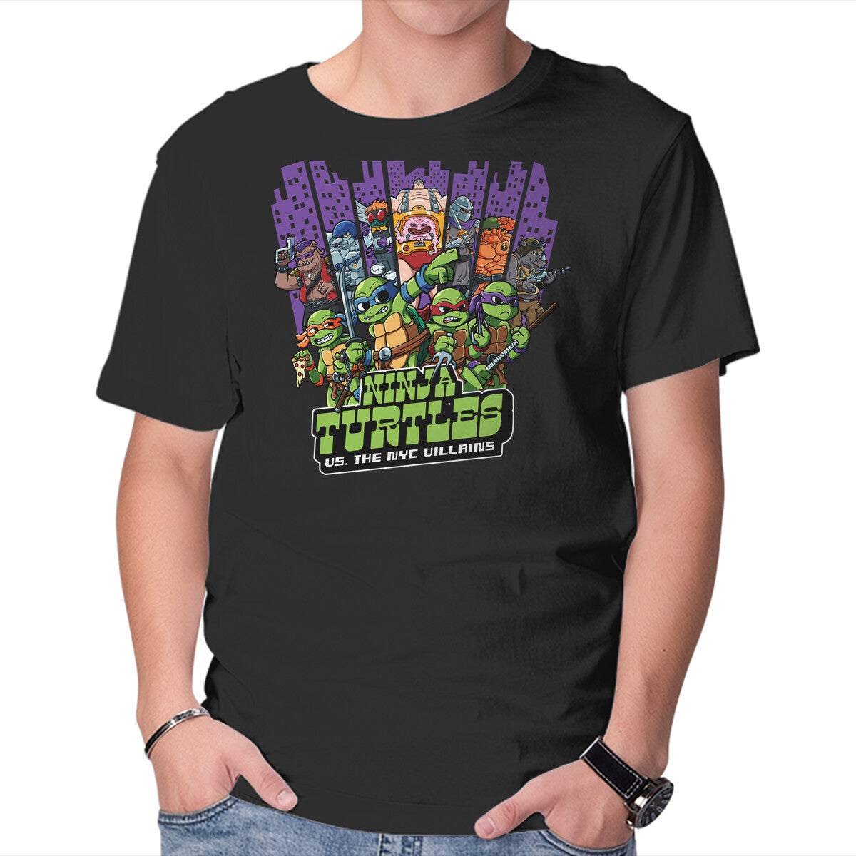 Unisex Crew Neck T-Shirt Ninja Turtles Vs The NYC Villains Graphic Short Sleeve Casual Tee XS