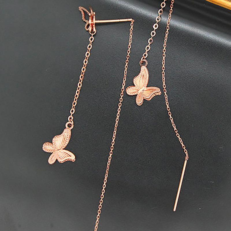 Фиолетовые Золотые Длинные Цветные Золотые Серьги-Бабочки Изысканный Дизайн Серьги с Покрытием из Розового Золота