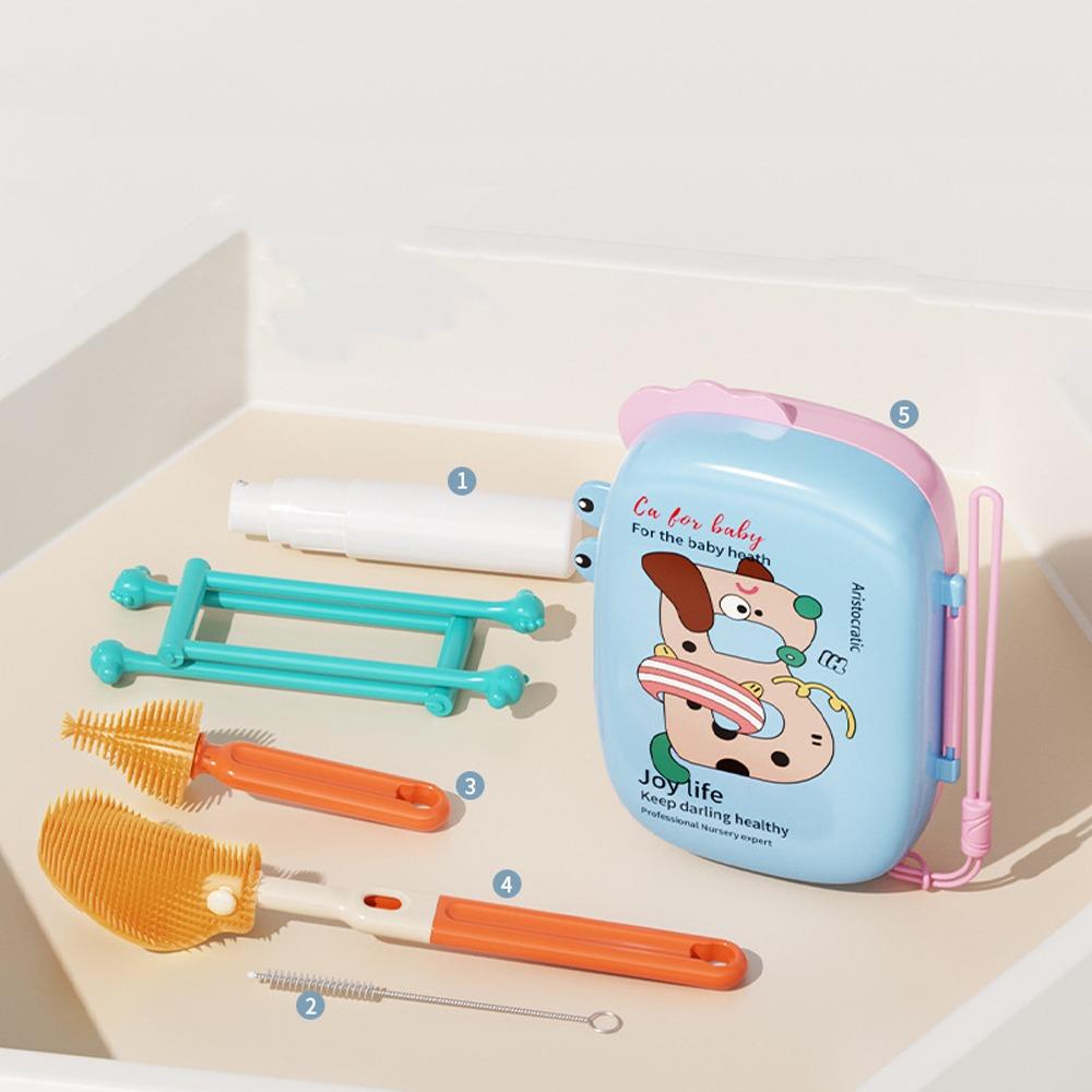 

Space Saving Bottle Cleaner Brush Built-in Drain Rack Cup Brush Home Travel Use синій