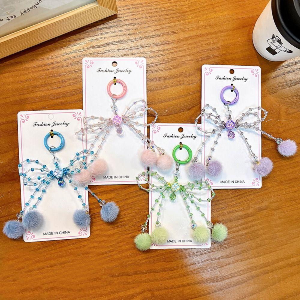 

Handmade Bowknot Plush Ball Pendant Anti Lost Sweet Girls Phone Strap Car Decoration фіолетовий