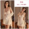 Sexy Deep V Plus Chest Pad Waist Strap Mesh Lace Splicing Velvet Nightdress Robe Loungewear