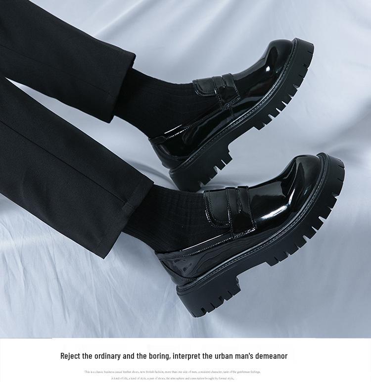 2025 Thick-Soled Black Height-Boost Men's Casual Slip-On Loafers