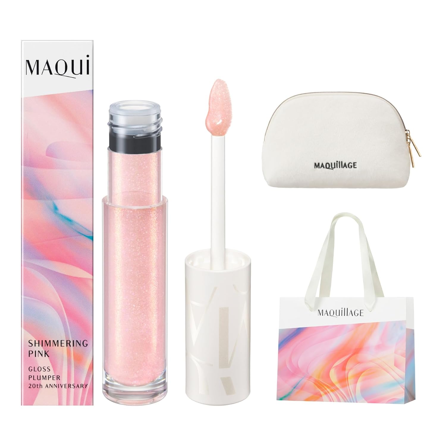 Maquillage Bloom Collection Gift Kit Gloss Plumper PK100 Shimmering Pink (Limited Color) 4.8g + Original Pouch Shopper Lipstick Lip Radiance Shine