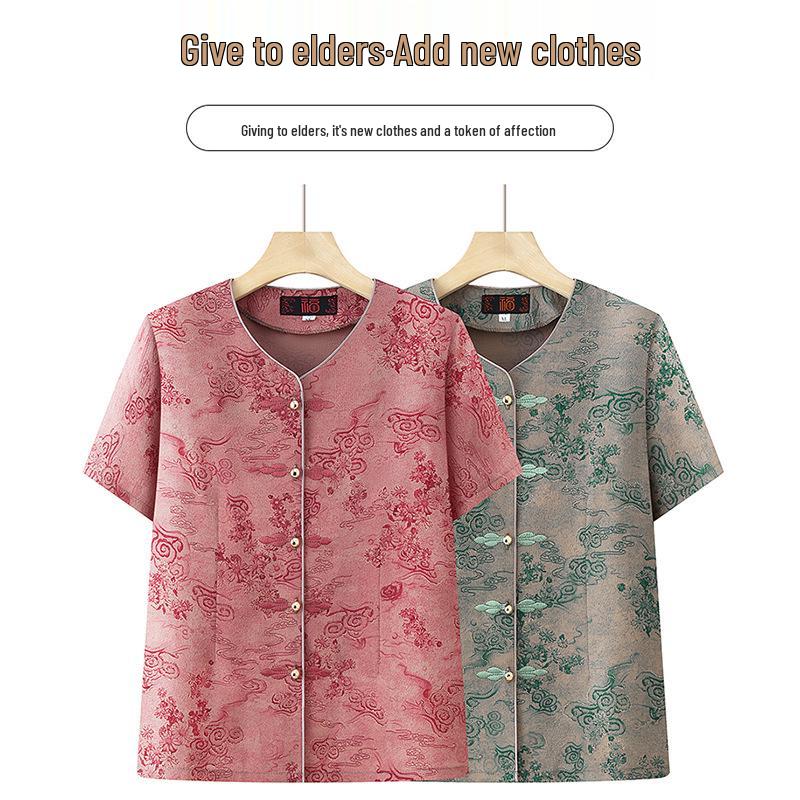 2026 New Fashion Summer Cardigan Tops: Short-Sleeve Shirts for Middle-Aged & Elderly Women