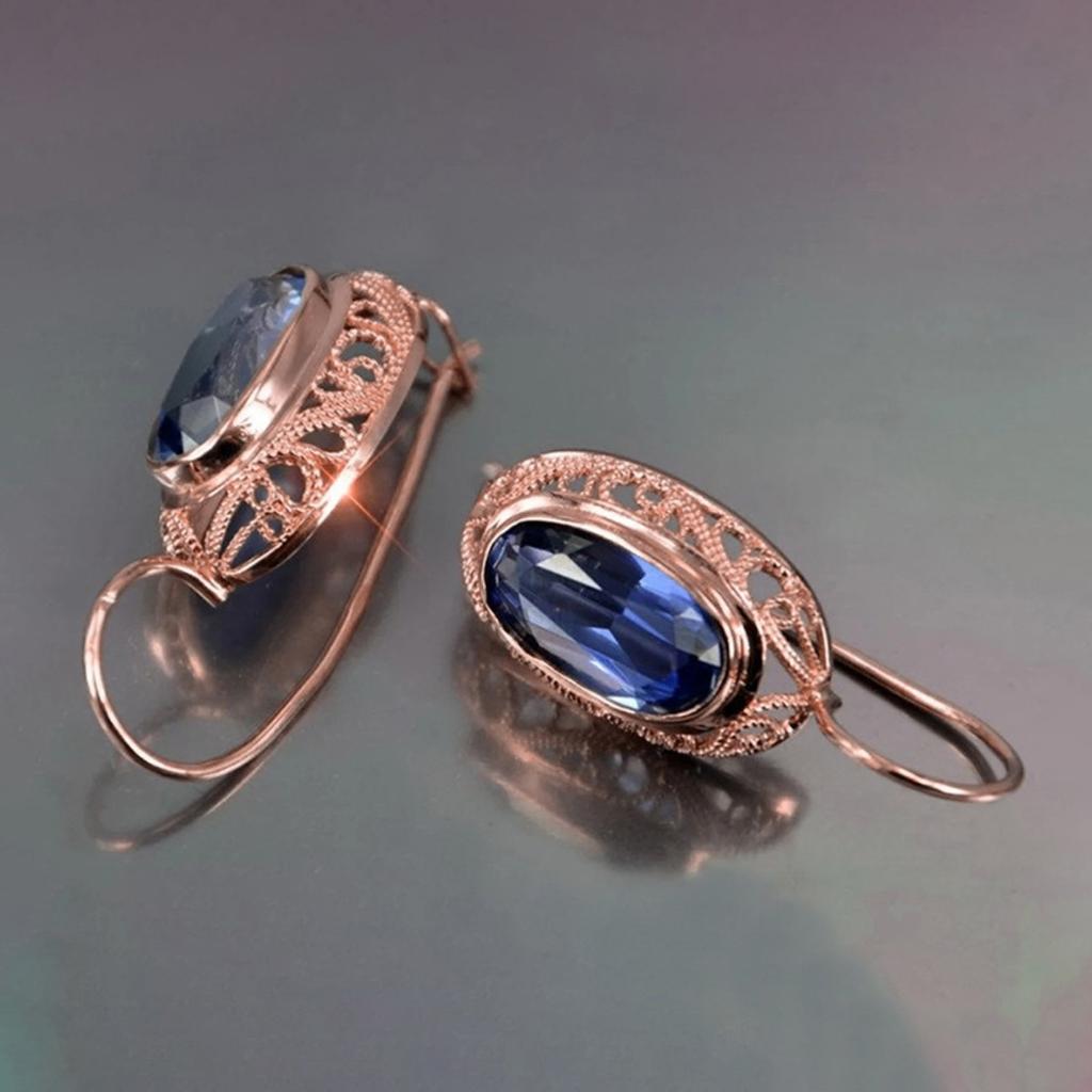 Vintage Open Filigree Oval Red Gem Leverback Drop Earrings Women Retro Ear Jewelry