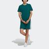 Adidas Neo Color Block Logo Print Sports Round Neck Short Sleeve Dress Women Dresses Forest-Green H61975